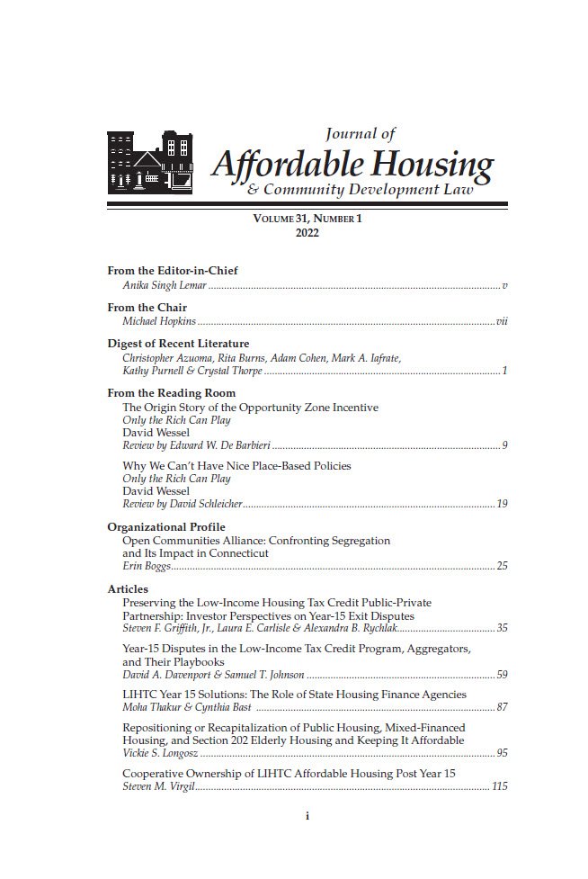 Cover Image Journal of Affordable Housing