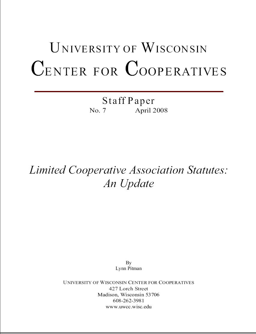 Limited Cooperative Association Statutes An Update