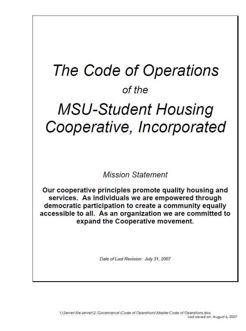 MSU-Student Housing Cooperative, Incorporated Mission Statement