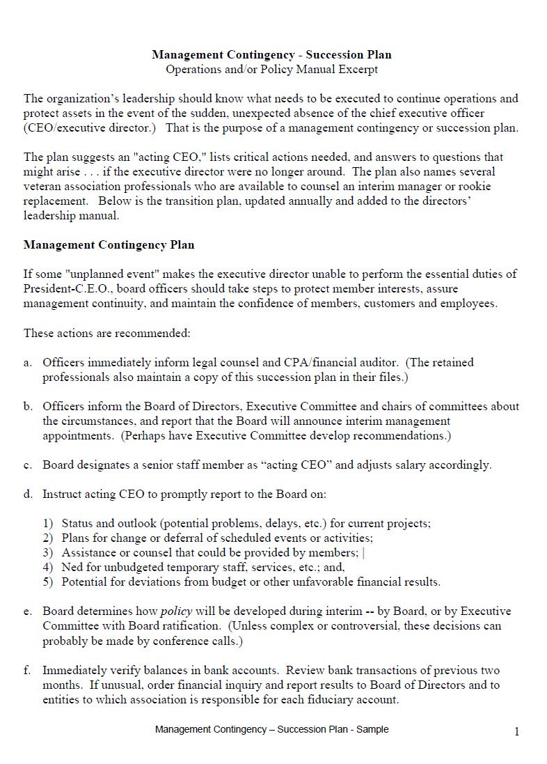Cover Image Management Contingency - Succession Plan