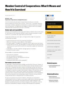 Cover Image Member Control of Cooperatives What It Means and How It Is Exercised