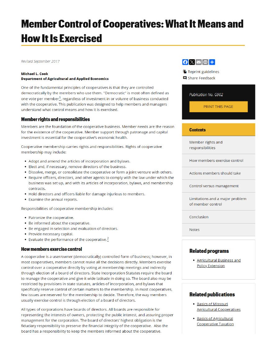 Cover Image Member Control of Cooperatives What It Means and How It Is Exercised