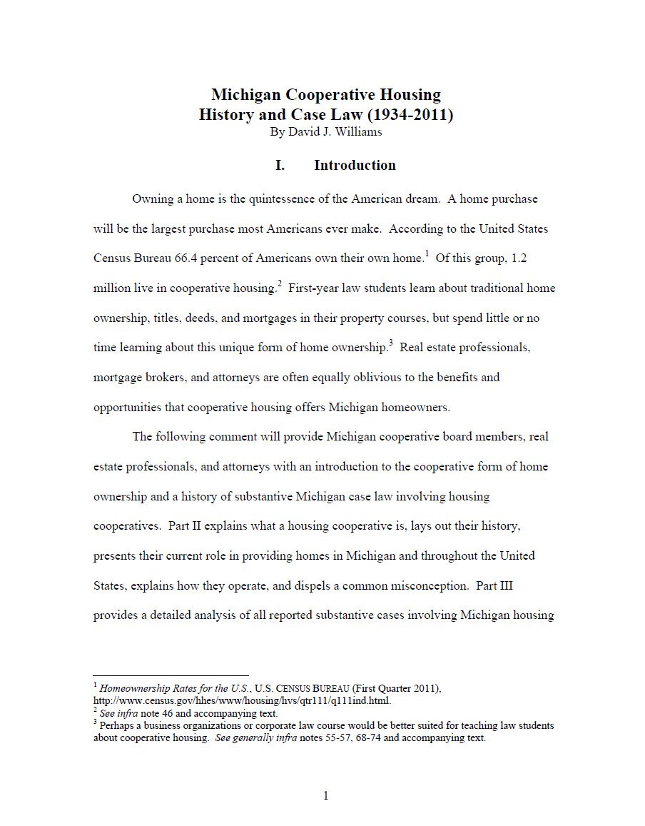 Michigan Cooperative Housing – History and Case Law