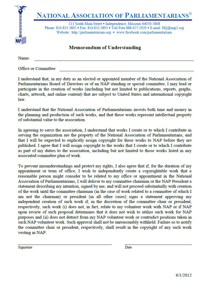 Cover Image NAP Memorandum of Understanding