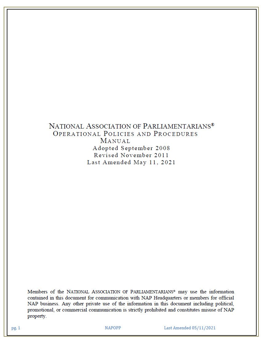 Cover Image NAP Operational Policies and Procedures