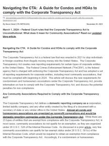 Cover Image Navigating the CTA A Guide for Condos and HOAs to comply with the Corporate Transparency Act