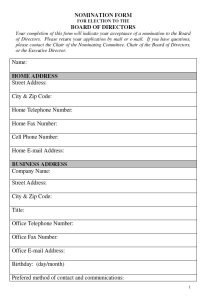 Cover Image Nomination Form for the Election to the Board of Directors