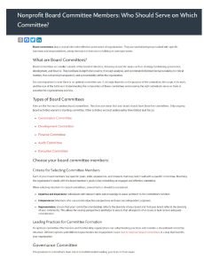 Cover Image Nonprofit Board Committee Members who should serve on which committee