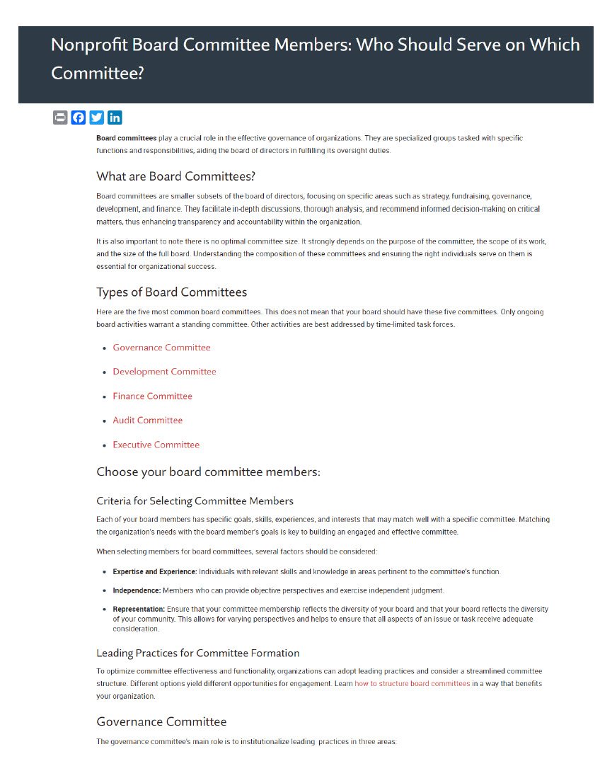 Cover Image Nonprofit Board Committee Members who should serve on which committee