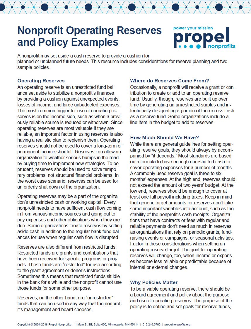 Cover Image Nonprofit Operating Reserves and Policy Examples