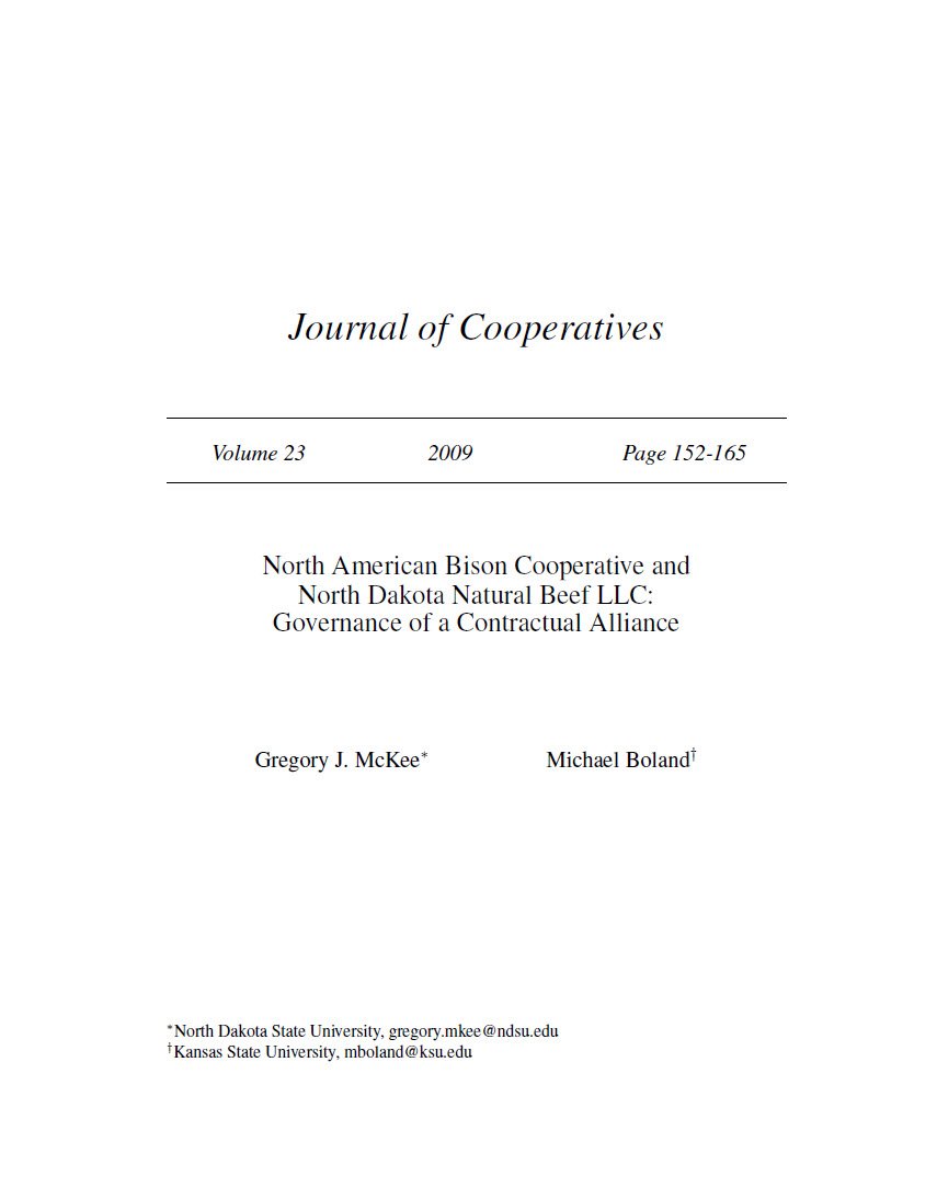 Cover Image North American Bison Cooperative