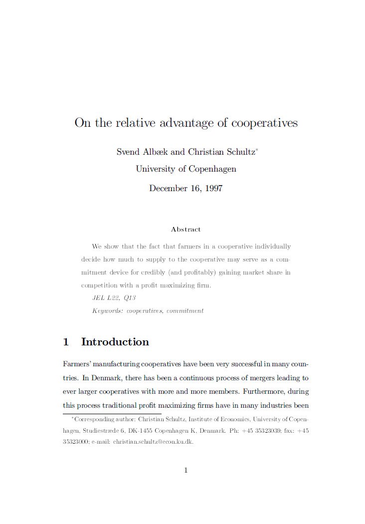 Cover Image on the relative advantage of Cooperatives