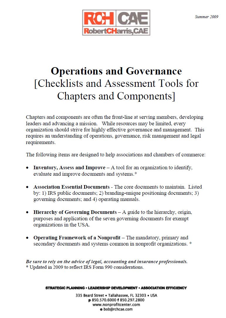 Cover Image Operations and Governance - Checklists and Assessment Tools for Chapters and Components