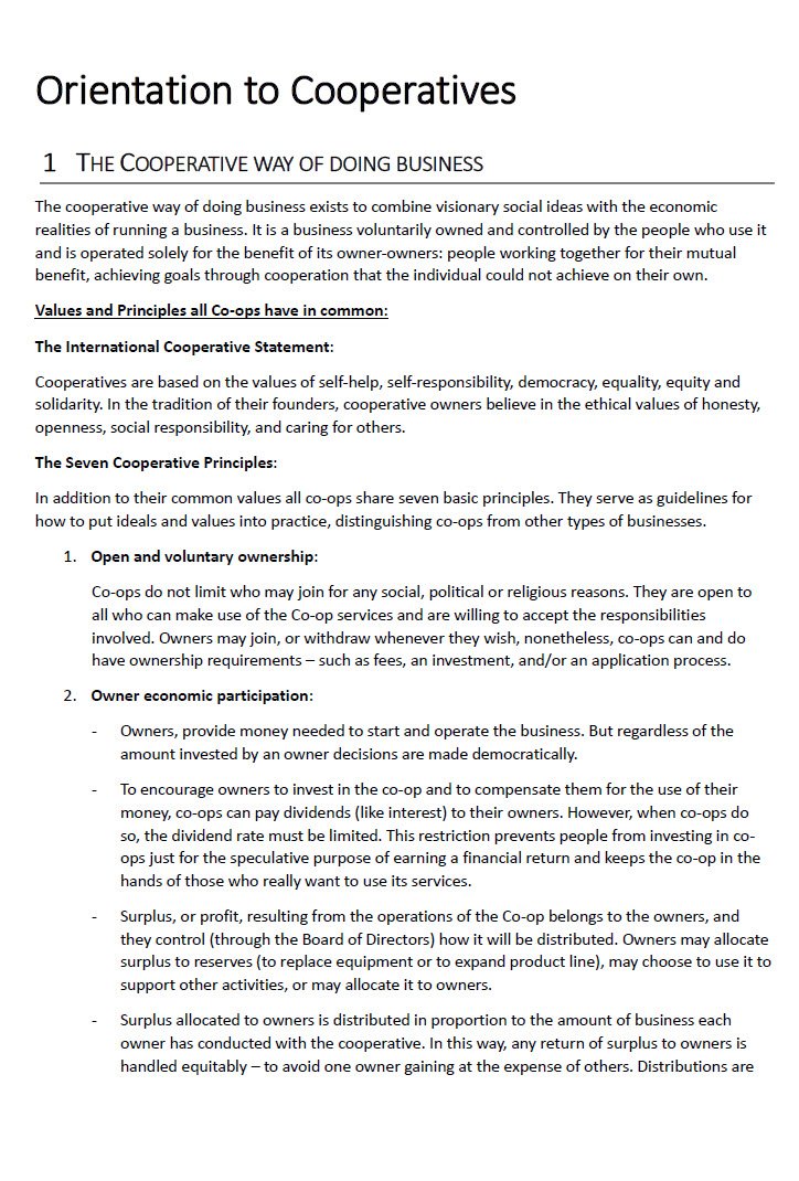 Cover Image Orientation to Cooperatives