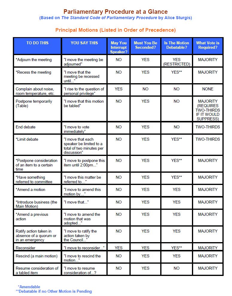 Parliamentary Procedure at a Glance
