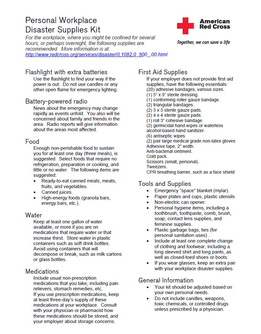 Cover Image Personal workplace disaster supplies kit