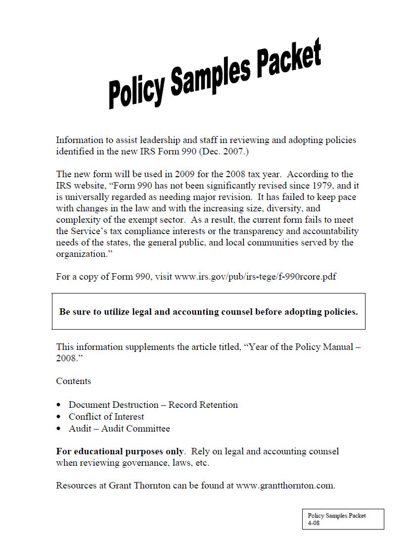 Policy Samples Packet