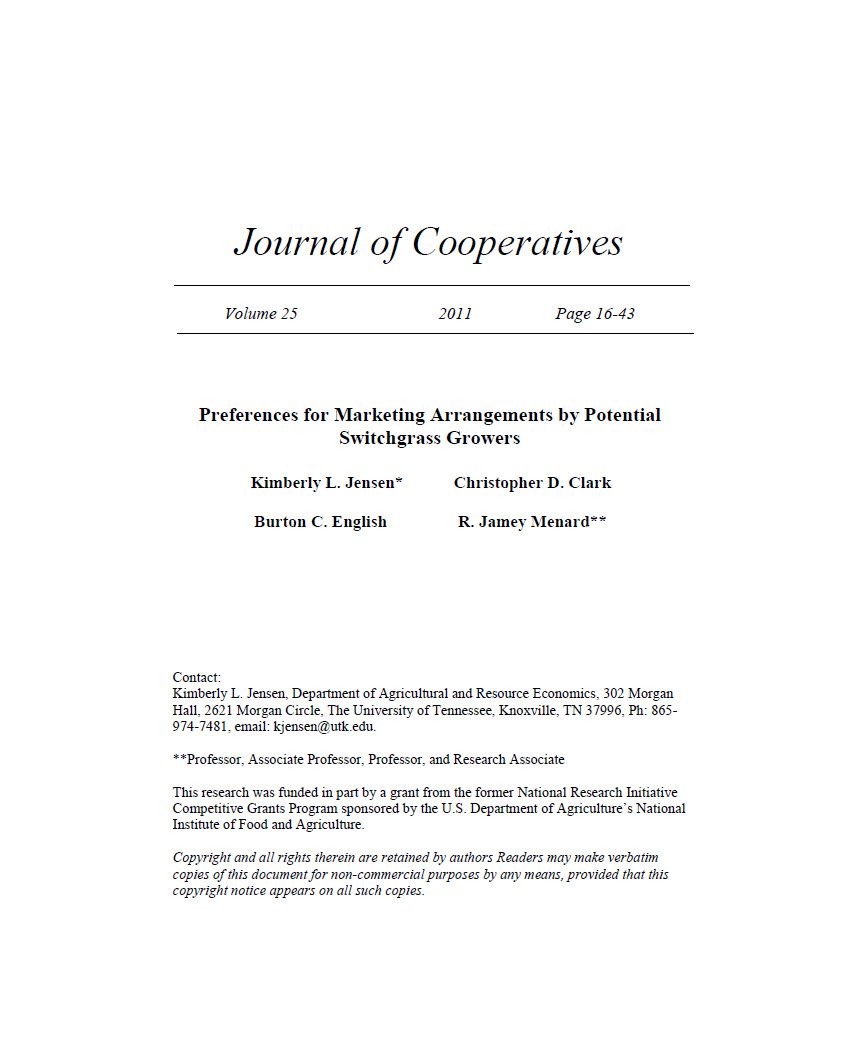 Cover Image Preferences for Marketing Arrangements by Potential Switchgrass Growers