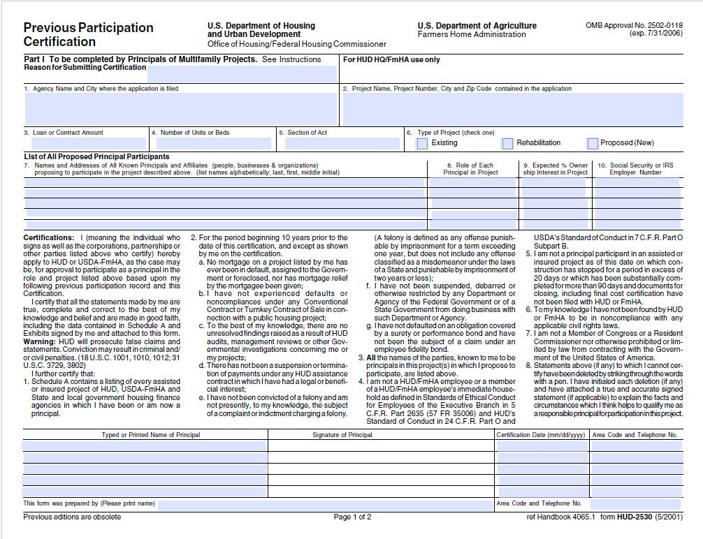 Previous Participation Certification