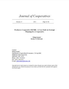 Cover Image Producers Cooperatives Oil Mill A case Study in Strategic Planning for a Cooperative