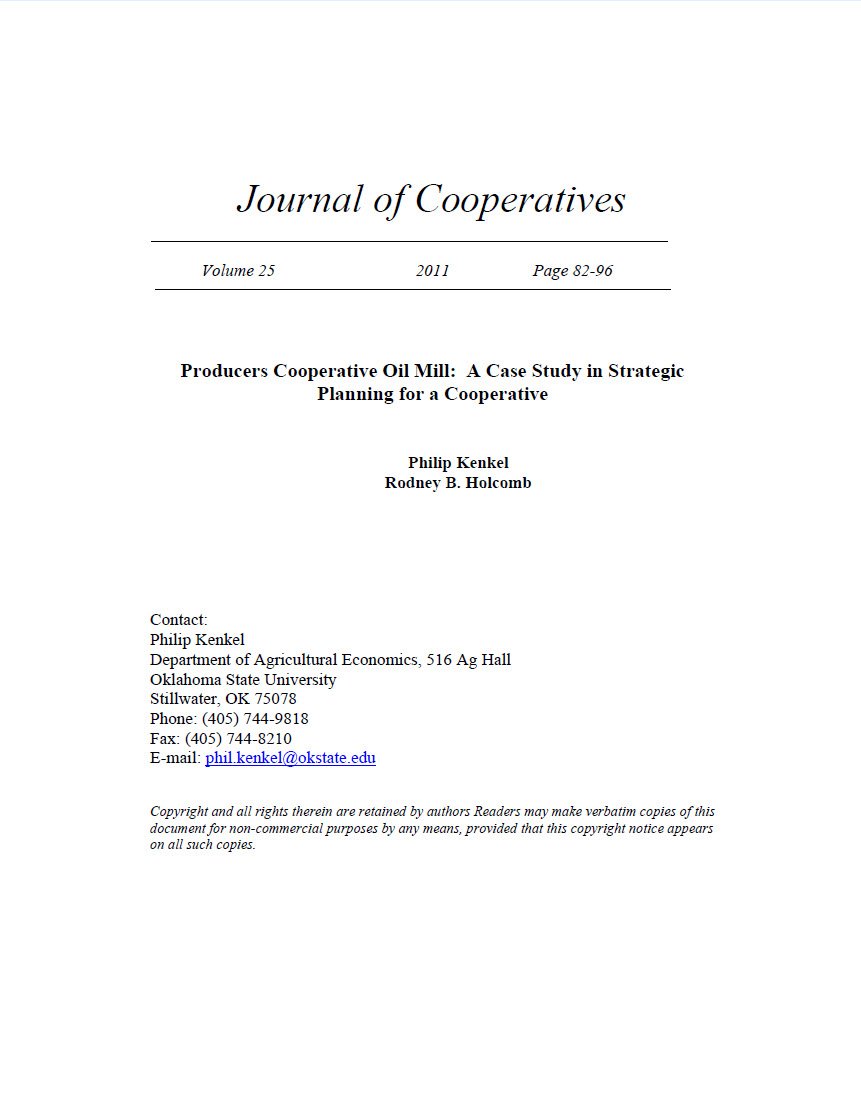 Cover Image Producers Cooperatives Oil Mill A case Study in Strategic Planning for a Cooperative