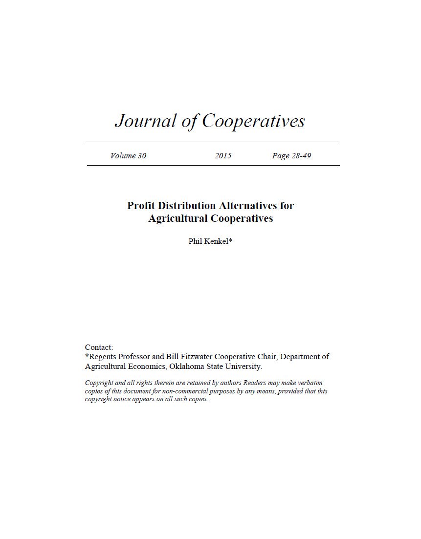 Cover Image Profit Distribution Alternative for Agricultural Coops