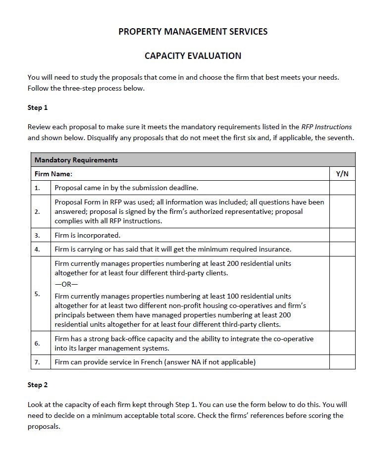 Property Management Services – Capacity evaluation
