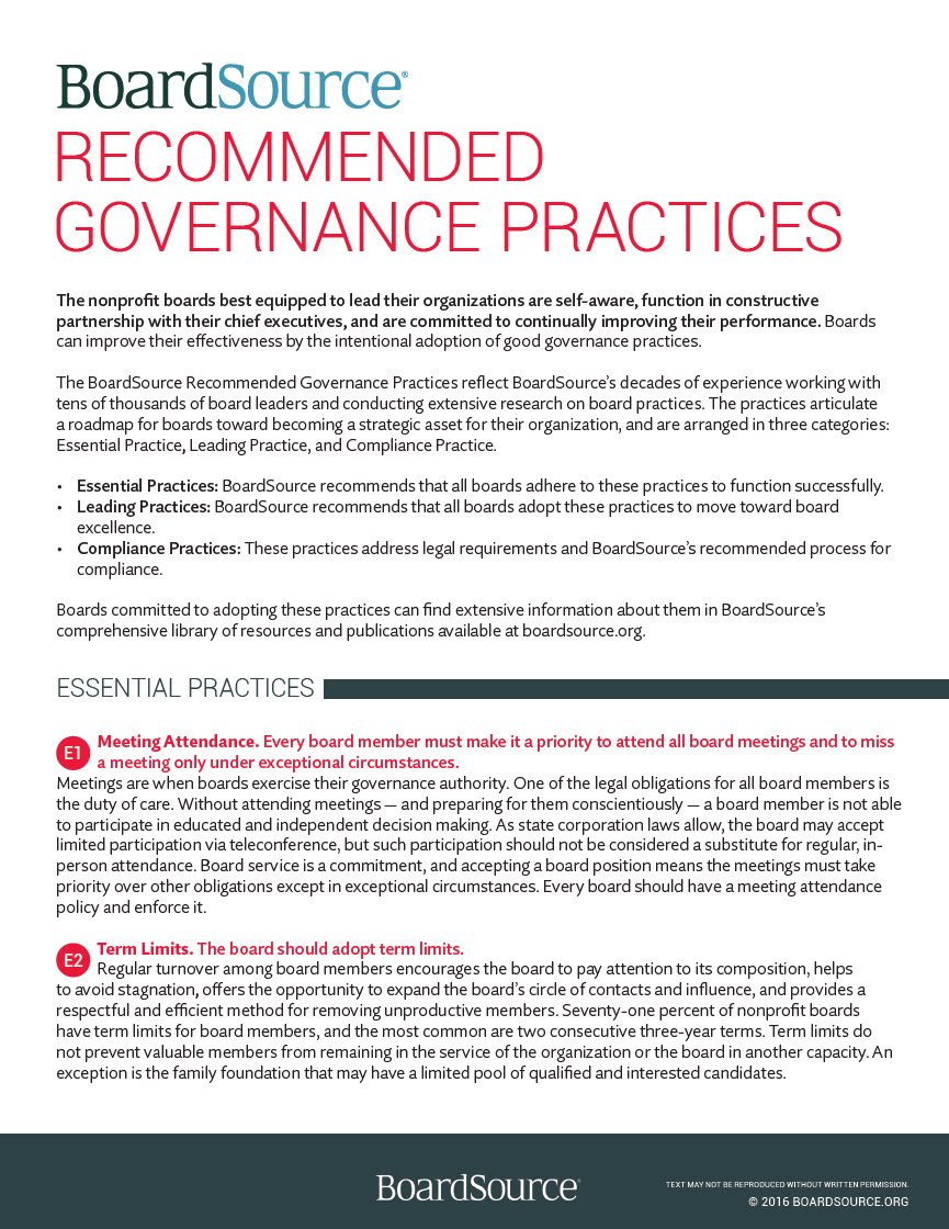 Cover Image Recommended Governance Practices