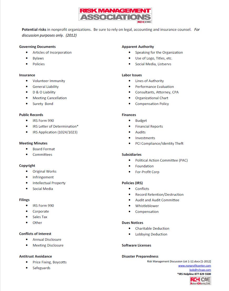 Risk Management Potential risks
