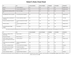 Cover Image Robert's rules cheat sheet