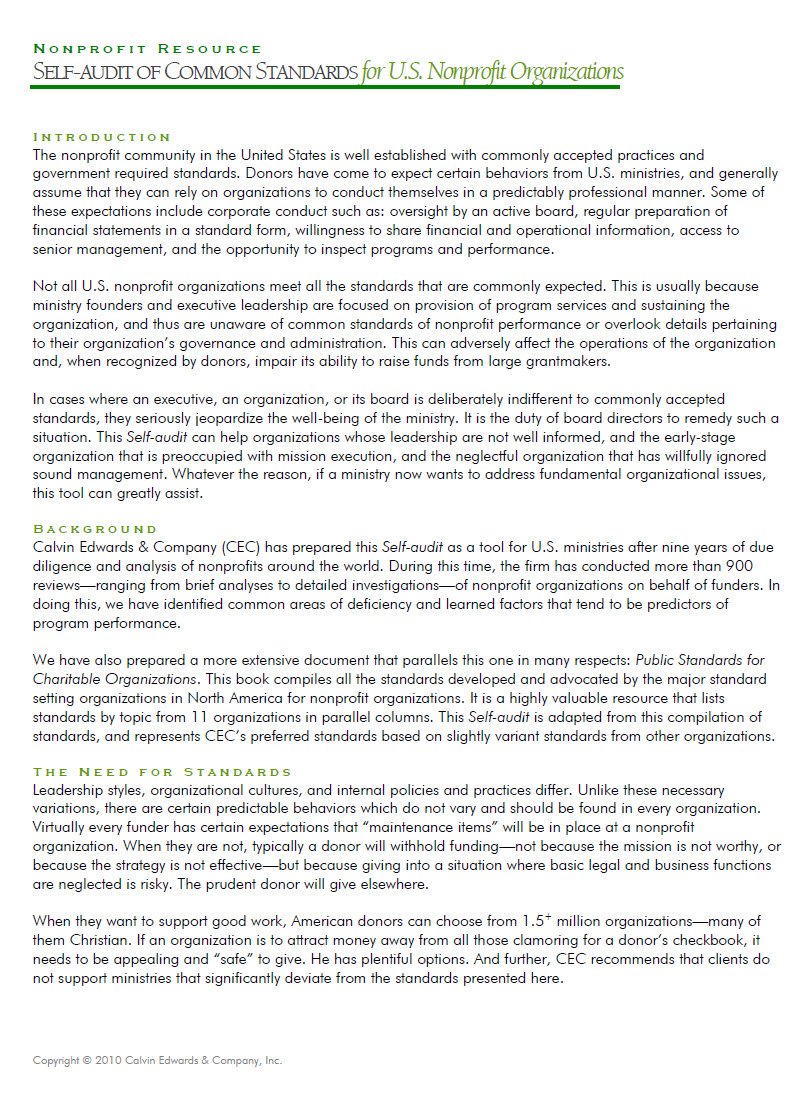 Cover Image Self Audit of Common Standards