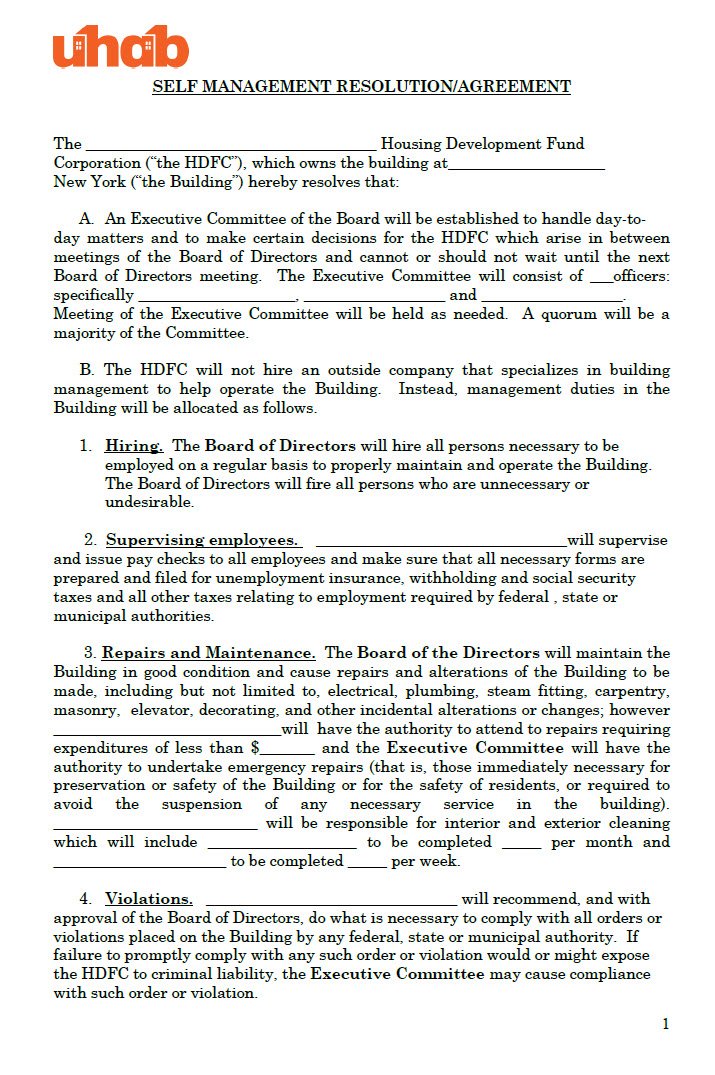 Self-Management Resolution Agreement