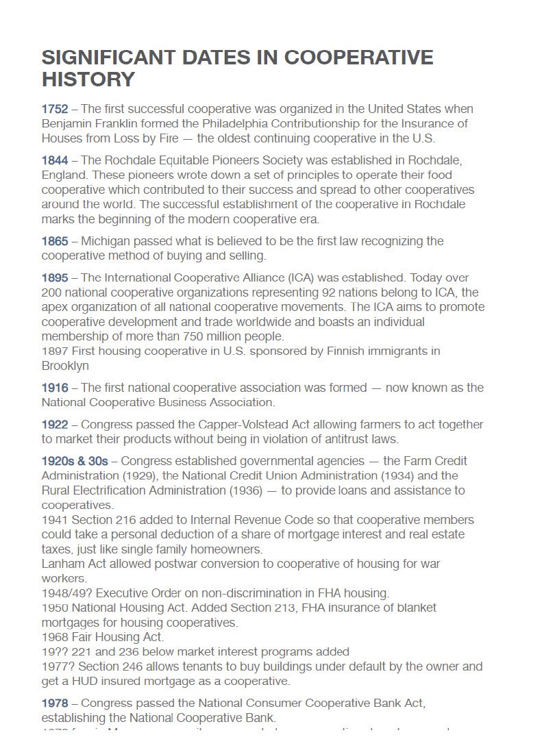 Significant Dates in Cooperative History