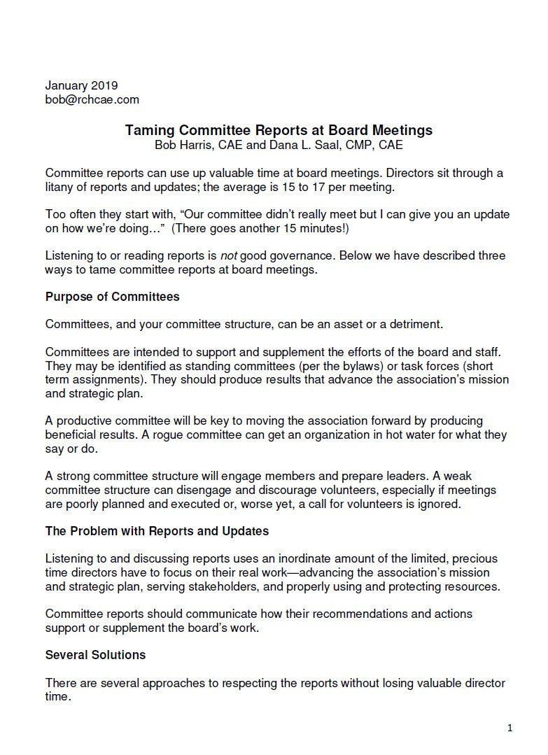 Cover Image Taming the Committee Report at Board Meetings