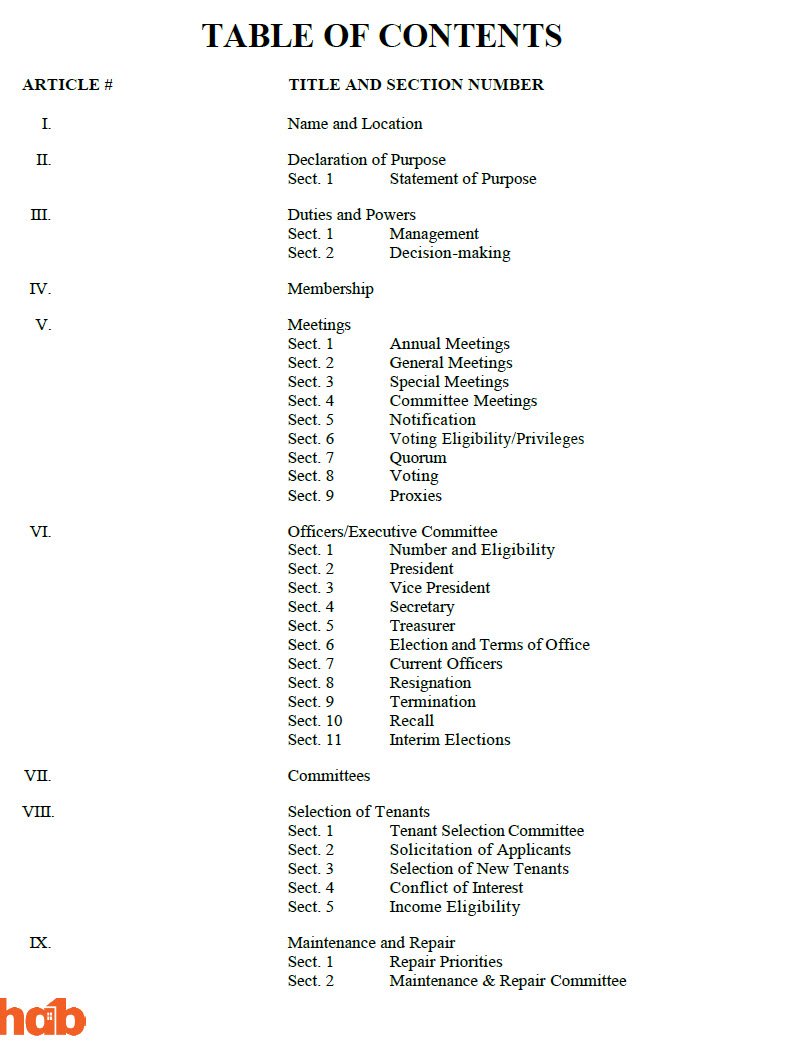 Tenant Association Articles of Association