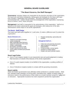 Cover Image General Board Guidelines Board governs and the staff manages