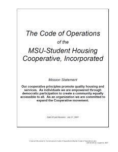 Cover Image The Code of Operations Mission Statement