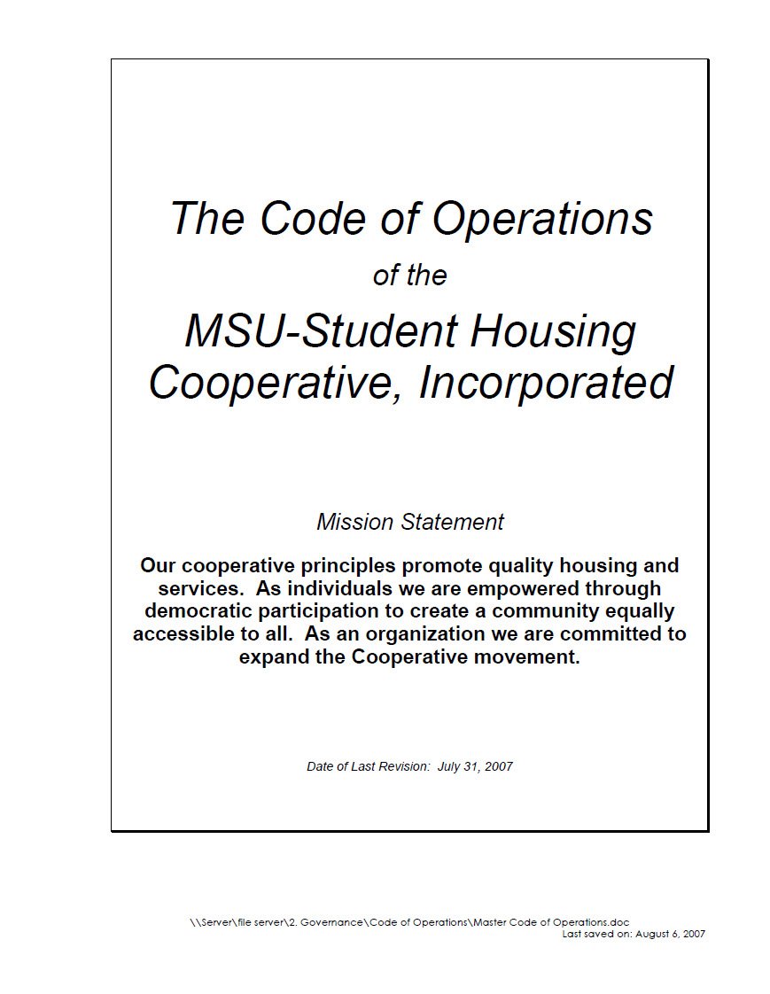 Cover Image The Code of Operations Mission Statement