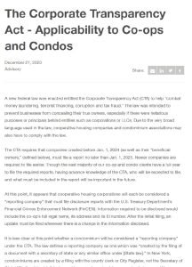 Cover Image The Corporate Transparency Act - Applicability to Co-ops and Condos
