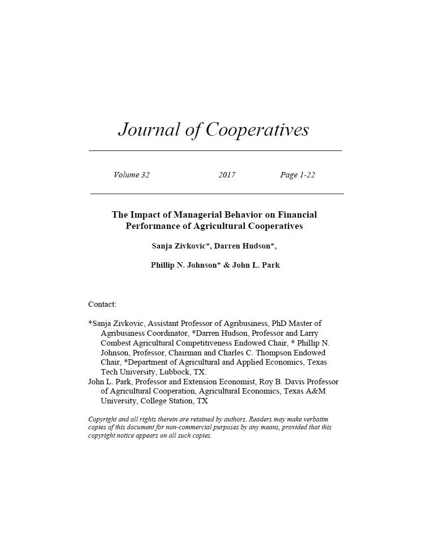 The Impact of Managerial Behavior on Financial Performance of Agricultural Coop
