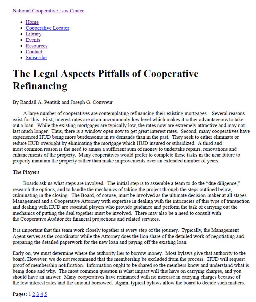 Cover Image The Legal Aspects Pitfalls of Cooperative Refinancing