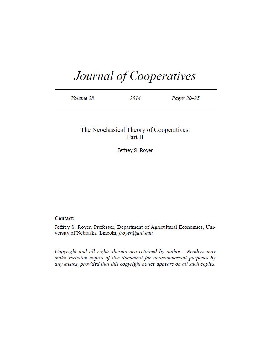 The Neoclassical Theory of Cooperatives Part-2