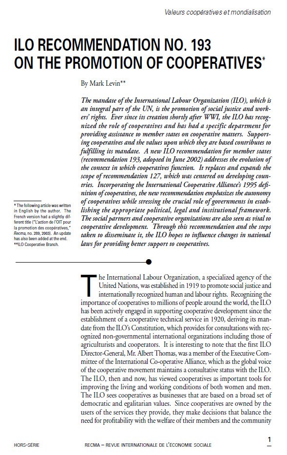 The Promotion of Cooperatives