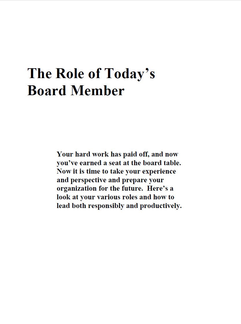 Cover Image The Role of Todays Board Member