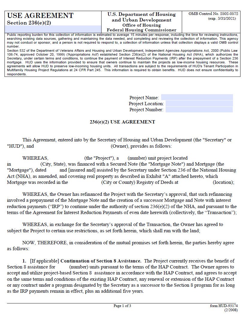 Use Agreement Section 236