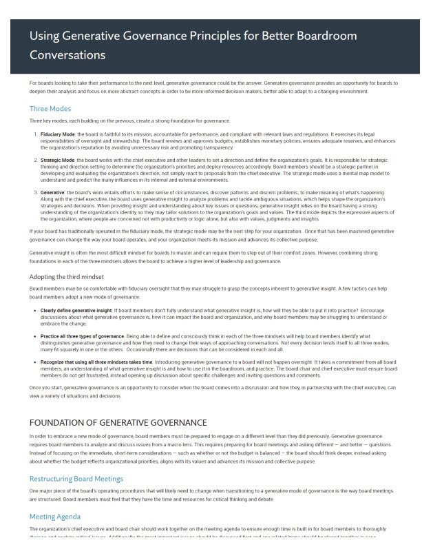 Using Generative Governance Principles for Better Boardroom Conversations