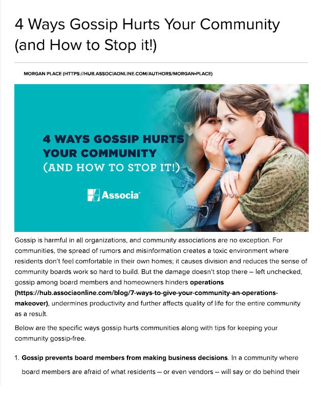 Ways Gossip Hurt -Your Community