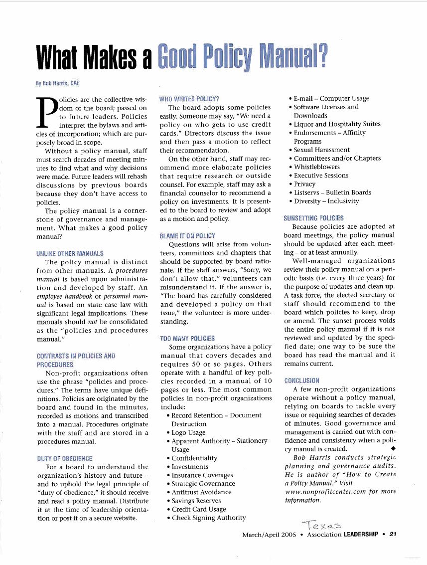 Cover Image What makes a good policy manual
