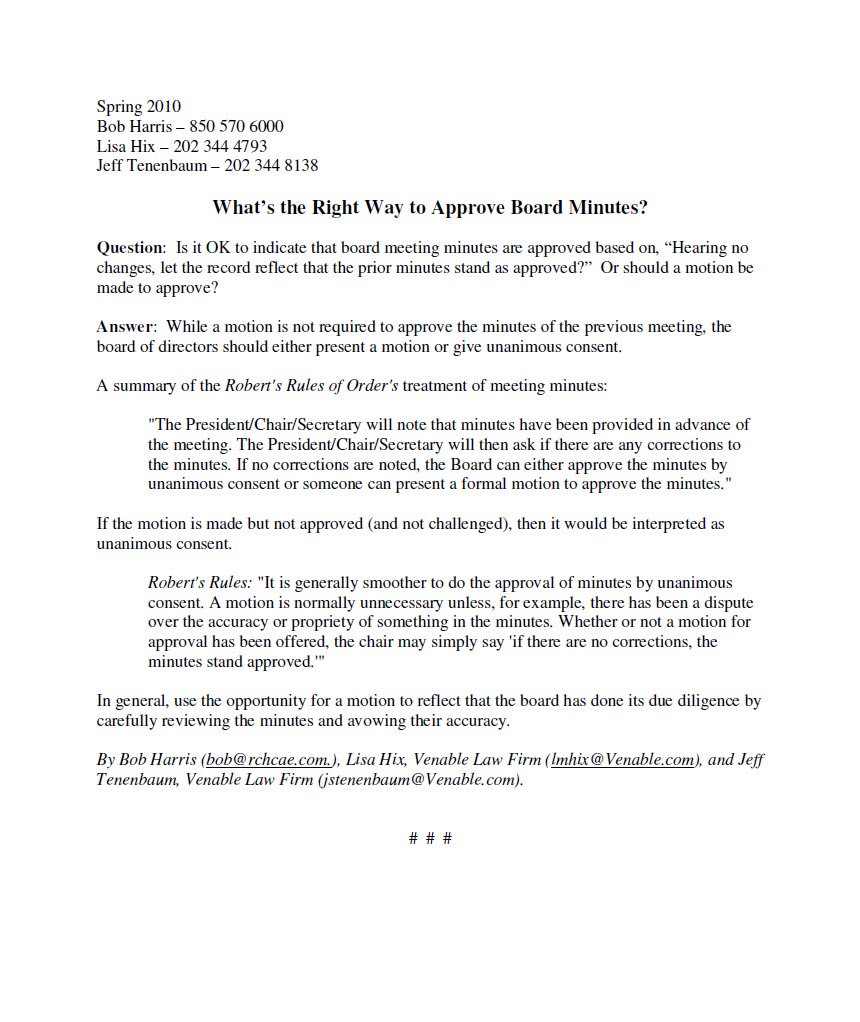 What is the right way to approve board minutes