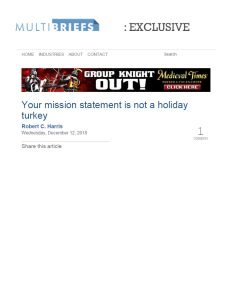 Cover Image Your mission statement is not a holiday